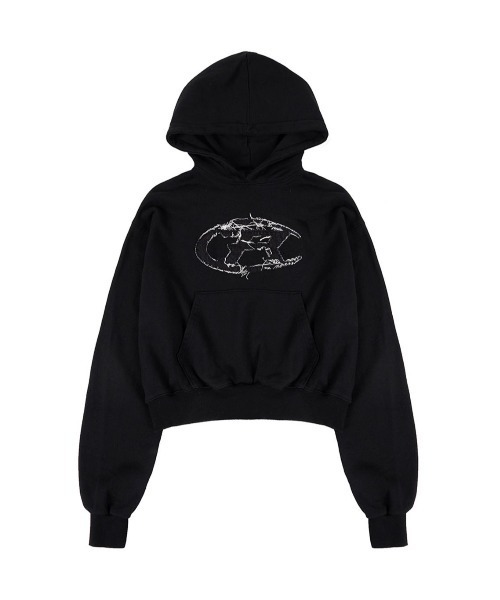 パーカー ROCKCAKE/ロックケーキ/Half Moon Denim Cropped Hoodie レディース メンズ ROCKCAKE パーカー ROCKCAKE/ロックケーキ/Half Moon Denim