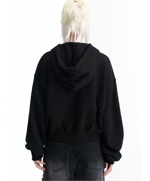 パーカー ROCKCAKE/ロックケーキ/Half Moon Denim Cropped Hoodie レディース メンズ ROCKCAKE パーカー ROCKCAKE/ロックケーキ/Half Moon Denim