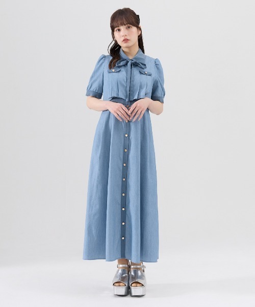 大人 半袖  シャツワンピース バイカラ― ２色 REDYAZEL ワンピース バイカラータックプリーツ半袖シャツ