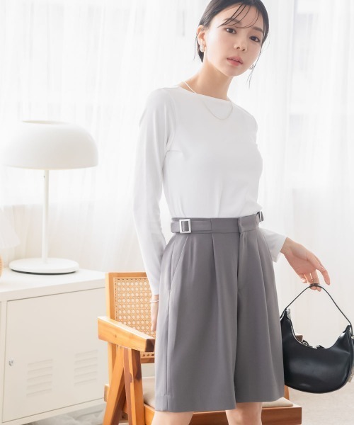 定価万 24SS新作・極美品 ベルベット調ハーフ パンツ サイズS Petitjo パンツ 小さいサイズ サイドベルト付きスリムハーフ