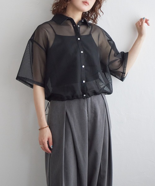 notch. ブラウス シャツ 裾ドロストメッシュシャツ レディース