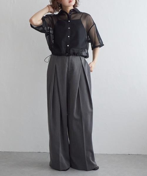 notch. ブラウス シャツ 裾ドロストメッシュシャツ レディース