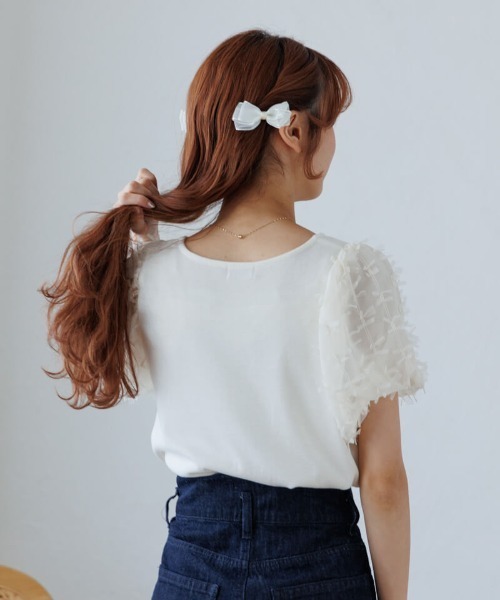flower ブラウス シャツ 半袖 メニーリボントップ レディース