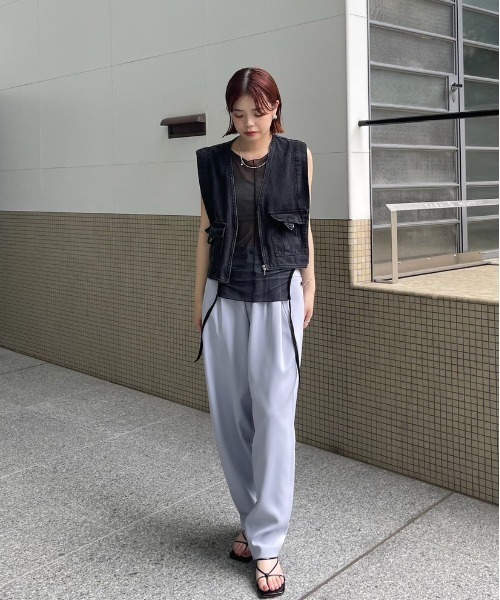 Ameri（アメリ） スラックス パンツ FOLD TUCK OVAL PANTS レディース
