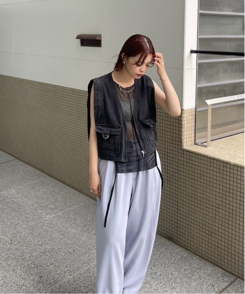 Ameri（アメリ） スラックス パンツ FOLD TUCK OVAL PANTS レディース