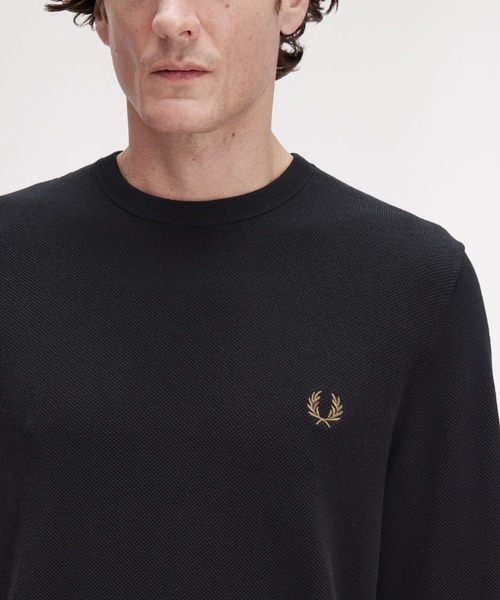 （M）FRED PERRY ブラック 長袖ニット FRED PERRY フレッドペリー セーター メンズ グラフィック