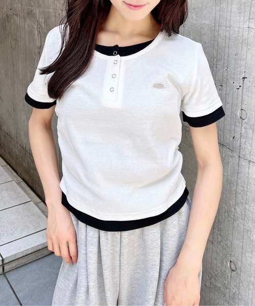 INGNI（イング） tシャツ ヘンリー胸プレート付レイヤードリブトップス
