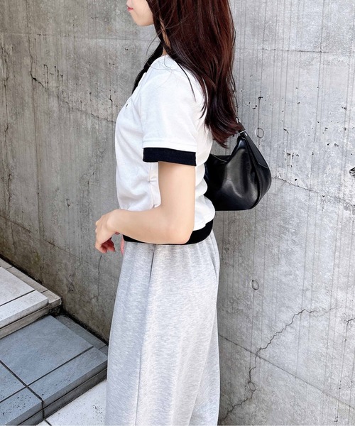 INGNI（イング） tシャツ ヘンリー胸プレート付レイヤードリブトップス