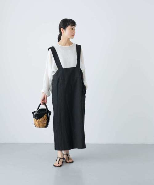 リネンサロペット かぐれ kagure Black リネンハーフスリーブオールインワン （サロペット