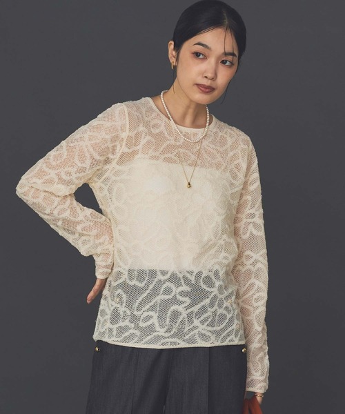 【新品】TORRAZZO DONNA ギャザーニットトップス Torrazzo Donna ニット セーター ジャガードレースクルーネック