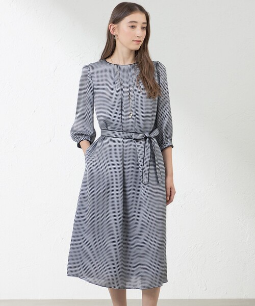 新品　 AMACA アマカ　アバカスドットプリントワンピース38薄灰46200円 AMACA（アマカ） ワンピース アバカスドットプリントワンピース