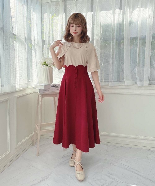 an another angelus スカート ハイウエストスカラップフレアースカート