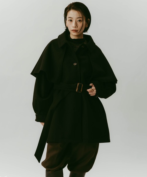 andme（アンドミー） ステンカラーコート コート ケープ＆ベルト付き