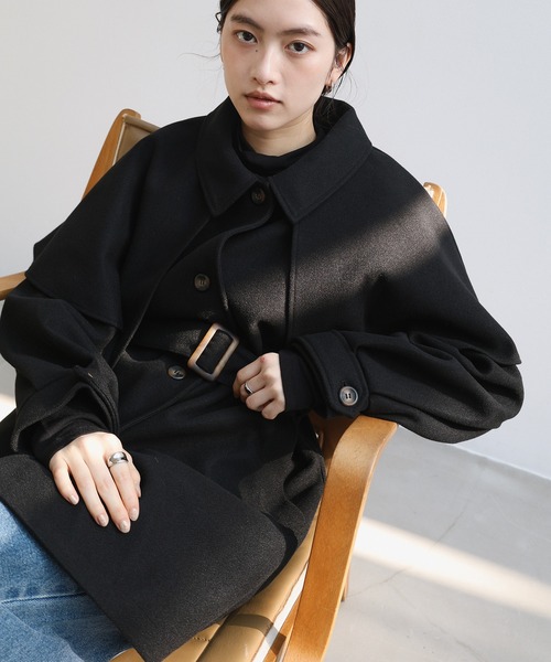 3WAYケープコート 黒 ウール混合 ベルト付き 3WAYケープコート 黒 ウール混合 ベルト付き - メルカリ