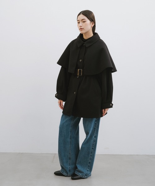3WAYケープコート 黒 ウール混合 ベルト付き 3WAYケープコート 黒 ウール混合 ベルト付き - メルカリ