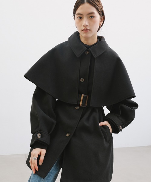 3WAYケープコート 黒 ウール混合 ベルト付き 3WAYケープコート 黒 ウール混合 ベルト付き - メルカリ