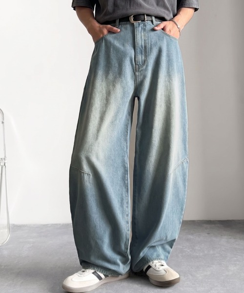 Classical Origin ワイドパンツ ジーンズ ブラスト加工カーブ