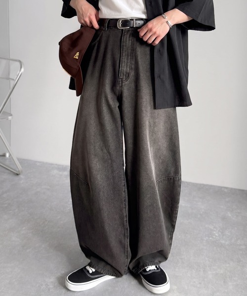 Classical Origin ワイドパンツ ジーンズ ブラスト加工カーブ