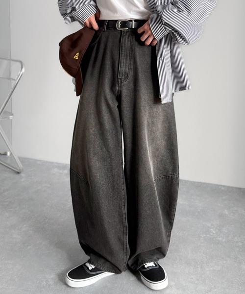Classical Origin ワイドパンツ ジーンズ ブラスト加工カーブ