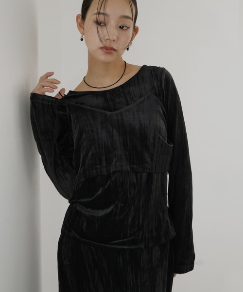 hellam（ヘラム） tシャツ クラッシュベロアレイヤードロンT