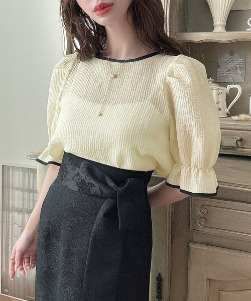 「Meiru」 半袖ブラウス LARGE ブルーグレー レディース_画像3