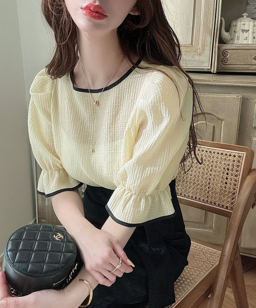 「Meiru」 半袖ブラウス LARGE ブルーグレー レディース_画像5