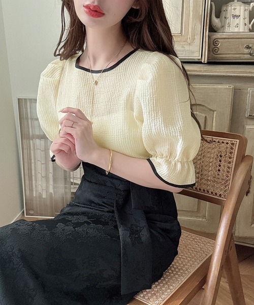 「Meiru」 半袖ブラウス LARGE ブルーグレー レディース_画像6