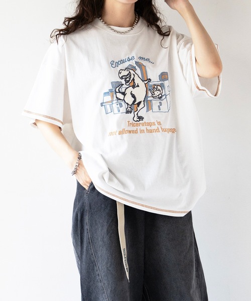 「DOUBLE NAME」 半袖Tシャツ FREE オフホワイト レディース_画像4