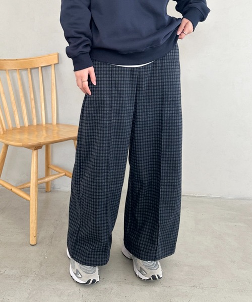ワイドパンツ パンツ チェック柄ワイドストレートパンツ レディース
