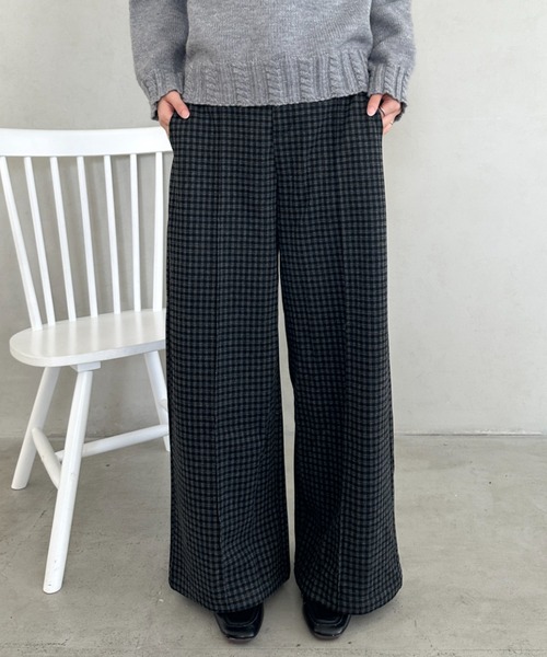 チェック柄ワイドパンツ ワイドパンツ パンツ チェック柄ワイドストレートパンツ レディース
