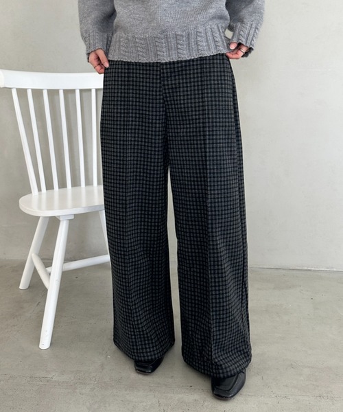 ワイドパンツ パンツ チェック柄ワイドストレートパンツ レディース