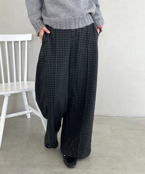 ワイドパンツ パンツ チェック柄ワイドストレートパンツ レディース