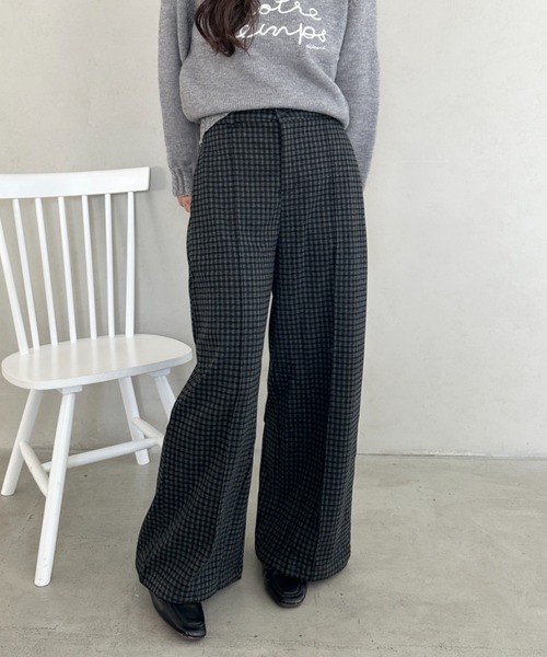 ワイドパンツ パンツ チェック柄ワイドストレートパンツ レディース