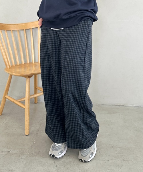 ワイドパンツ パンツ チェック柄ワイドストレートパンツ レディース