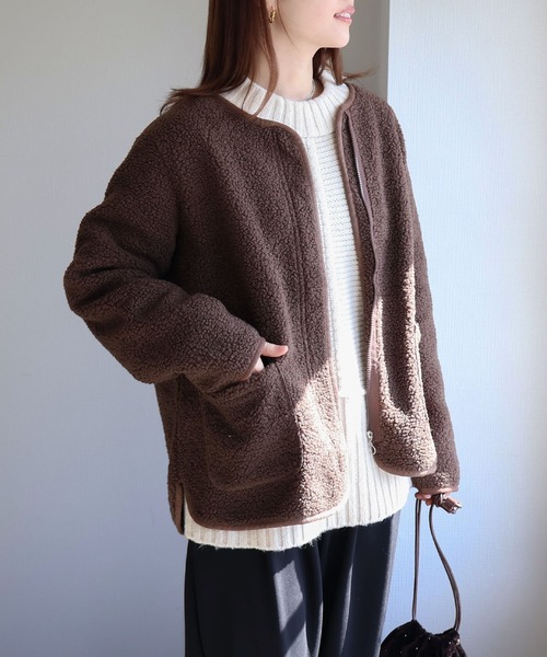 sin.ca ジャケット ノーカラージャケット フロントジップボア