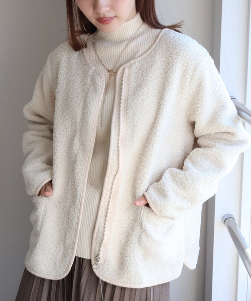 sin.ca ジャケット ノーカラージャケット フロントジップボア