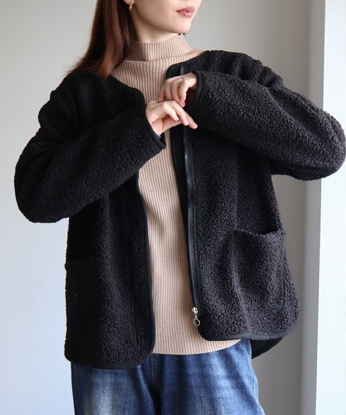 sin.ca ジャケット ノーカラージャケット フロントジップボア