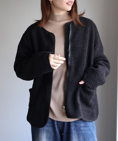 sin.ca ジャケット ノーカラージャケット フロントジップボア