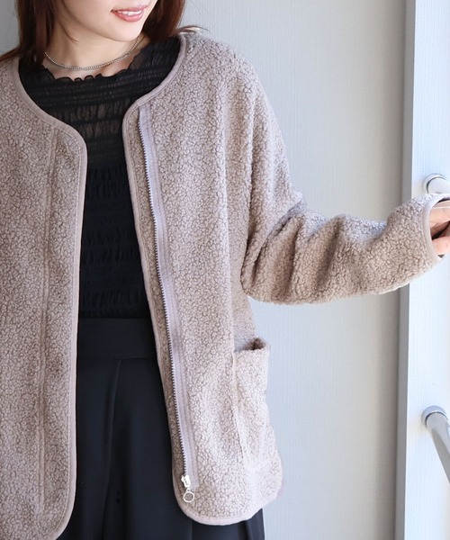 sin.ca ジャケット ノーカラージャケット フロントジップボア