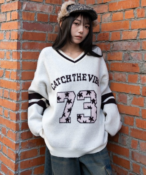 新品タグ付き 袖BigファーVニット Omekashi（オメカシ） ニット セーター ファーウールVプルオーバー