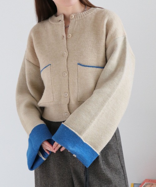 cepo（セポ） カーディガン アルパカタッチダブルフェイス袖配色
