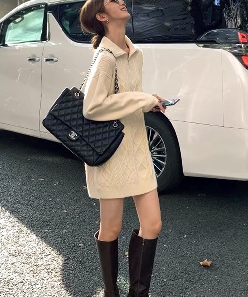 Songe ワンピース ハーフジップアップニットワンピース : ZOZOTOWN