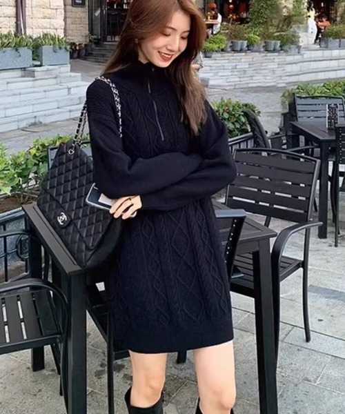 Songe ワンピース ハーフジップアップニットワンピース : ZOZOTOWN