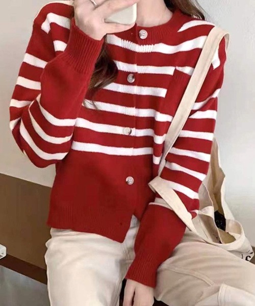 「Amulet」 ニットカーディガン FREE レッド レディース_画像3