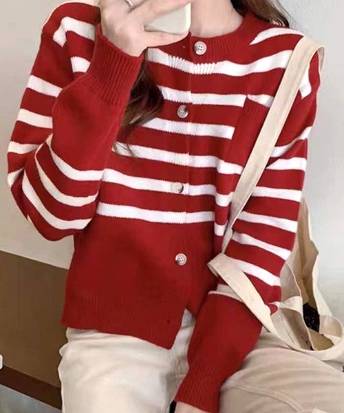 「Amulet」 ニットカーディガン FREE レッド レディース_画像7