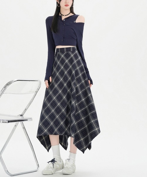 ＆soiree（アンドソワレ） ロング スカート チェック柄アシンメトリー