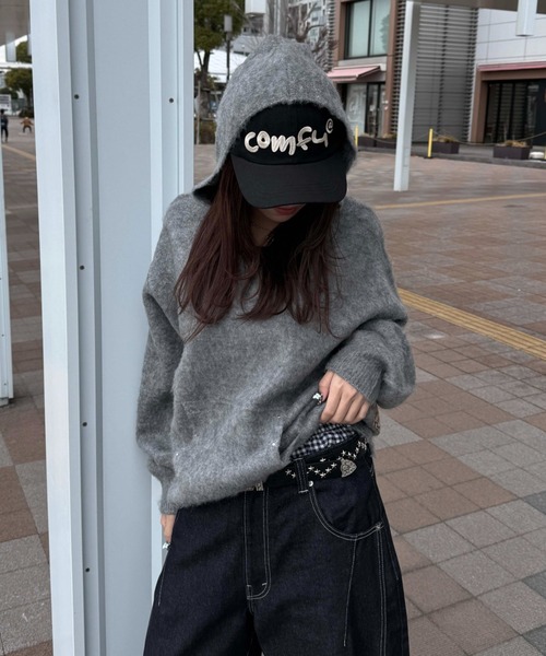 セーター ニット スタッズシャギーニットパーカー メンズ レディース