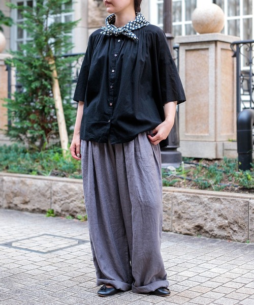 Brocante ブロカント　インドボイル フロンセシャツ　ゆったり　ギャザー Brocante ブラウス シャツ 夏 「Brocante / ブロカント」 インドボイル