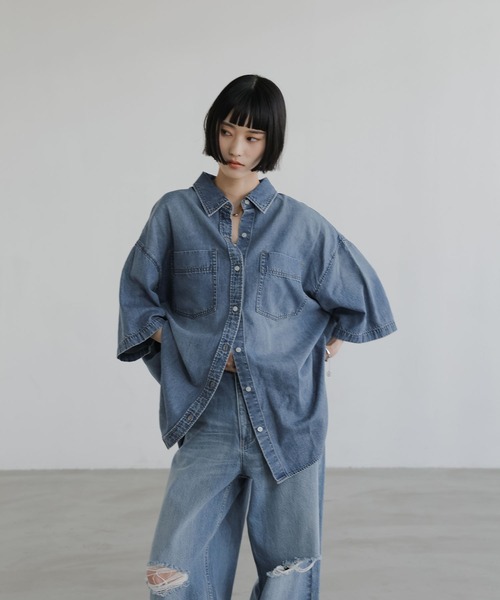 ブラウス シャツ アソートデニムＢＩＧシャツＳＳ 638496 レディースの画像