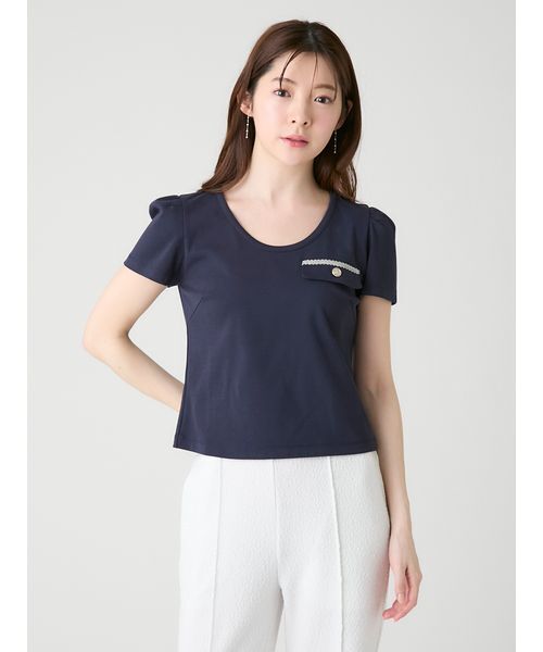 Q147 新品未使用 M フォクシー ストレッチ 上品 カットソー レディース CELFORD（セルフォード） tシャツ 半袖 「洗える」フラップポケット